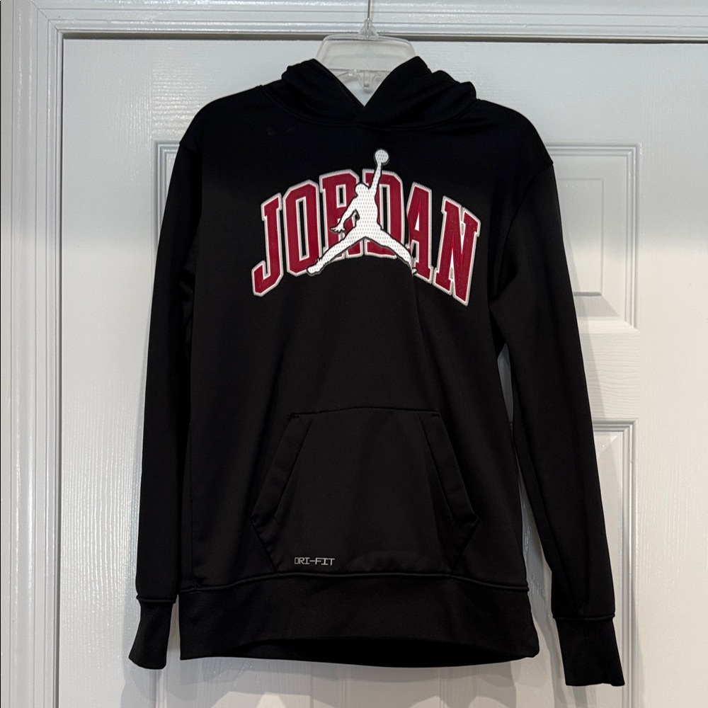 Jordan Black Dri-Fit Hoodie with Red and White Logo